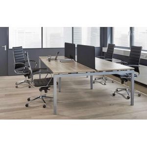 ABC Kantoormeubelen hoogte verstelbare bench werkplek kubus breed 540cm bladkleur antraciet eiken framekleur wit (ral9010) aantal werkplekken 6