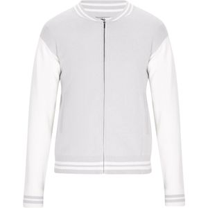 MO - Gebreid Vest - Stone Grey/Wit - Met Ritssluiting - Lange Mouwen