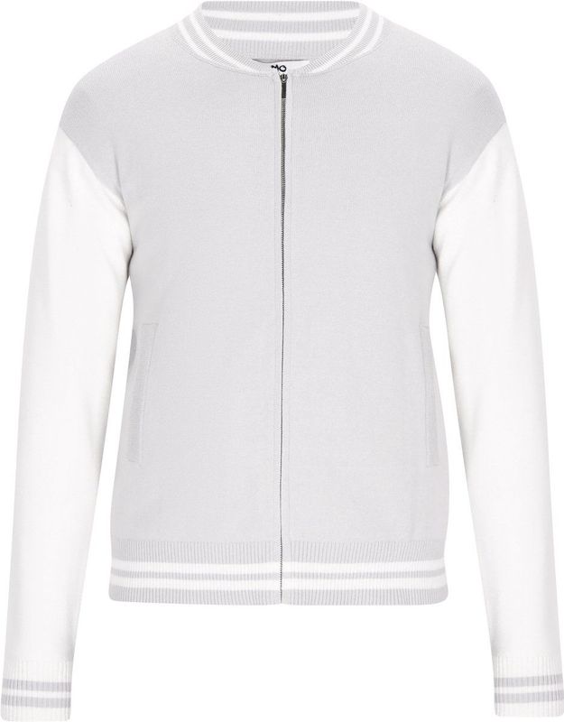 MO - Gebreid Vest - Stone Grey/Wit - Met Ritssluiting - Lange Mouwen