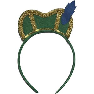 Pieten Diadeem met veer - Haarband - Groen / Goud / Blauw - Kunststof / Vilt - One Size