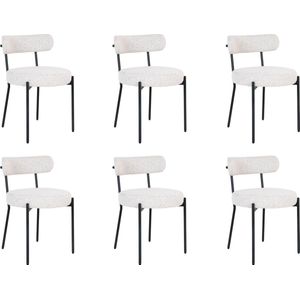 QUVIO Eetkamerstoelen Leanne - Eetkamerstoel - Bouclé - Staal - Wit - Set van 6