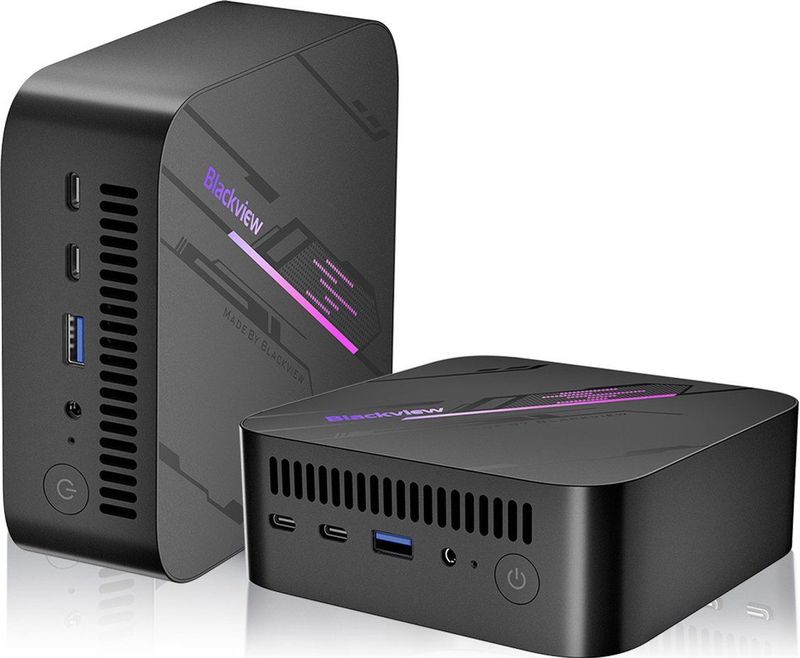 Blackview MP100 Mini PC - 16GB DDR4 - 512GB M.2 SSD - AMD Ryzen™ 7 5700U - Tot 4,3 GHz - Windows 11 Pro - WiFi 6 - USB 3.2 * 2 Type C 3.0 * 2 - 4K UHD - RGB-verlichting - BT 5.2 - Zwart