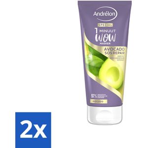 Andrélon - 1 Minuut Wow Haarmasker - Avocado SOS Repair - 180 ml - Voordeelverpakking - 2 stuks