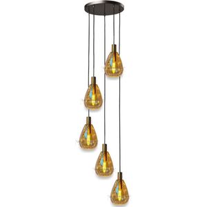 Hanglamp Dorato Zwart Goud Glas Amber 5 Licht 320cm