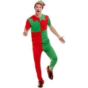 Smiffy's - Kerst & Oud & Nieuw Kostuum - Vrolijke Rood Groene Elf Kerst - Man - Rood, Groen - XL - Kerst - Verkleedkleding
