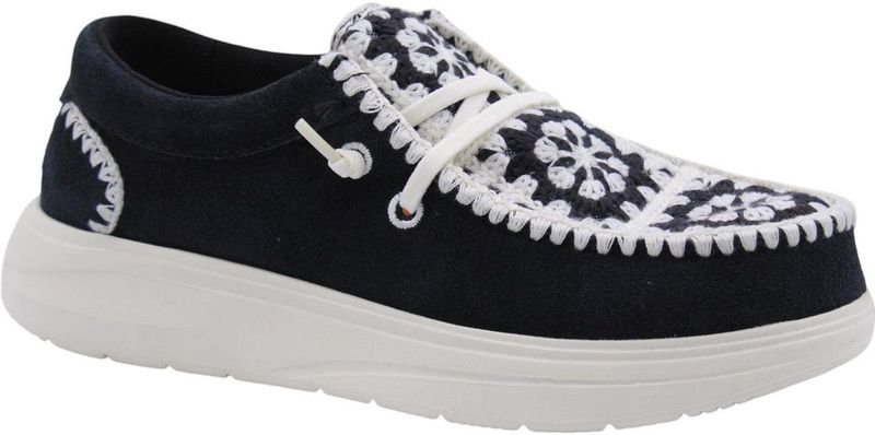 HEYDUDE - Wendy COMF - Instapper - Zwart Multi - Suède - Gehaakte Details