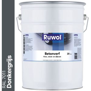 Ruwol Betonverf Donkergrijs (RAL 7011) 20 liter - Voor binnen en buiten - Alle kleuren - Kras-, stoot- en slijtvaste verf voor beton en steen - Betonverf voor buiten