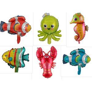 Ballonnen zeedieren - zee figuren - 6 stuks - folie ballonnen - ballon - dieren - vis - zeepaard - inktvis