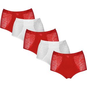 JC 5-Pack Licht corrigerende dames slips H201 assorti Wit en Rood- maat L