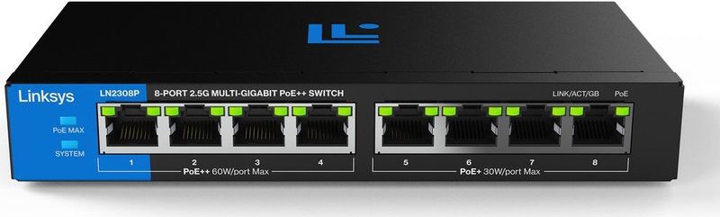 Linksys LN2308P - Netwerk Switch - Unmanaged PoE++ - 2500 Mbps - 8-poorts