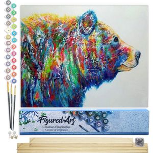Figured'Art Schilderen op Nummer Volwassenen canvas Beer veelkleurig - Handwerk acrylverf Kit DIY Compleet - 40x50cm met DIY houten lijst