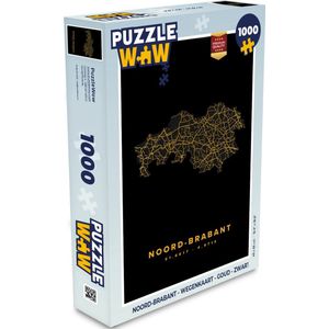 Puzzel Noord-Brabant - Wegenkaart - Goud - Zwart - Legpuzzel - Puzzel 1000 stukjes volwassenen