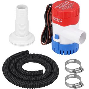 Bilgenpomp 12 V voor water 1100 GPH met 29 mm slang - inclusief 1 x 188 m grijze slang en 2 stille klemmen | Ideaal voor caravans, vissersschepen, kleine zwembaden en fonteinen