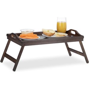 Relaxdays bedtafel bamboe bruin - vouwtafel - dienbladtafel - dienblad bed opstaande rand