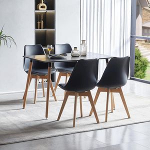 Eettafelset met 4 Stoelen - Rechthoekige Keukentafel voor Woonkamer, Keuken, en Kantoor