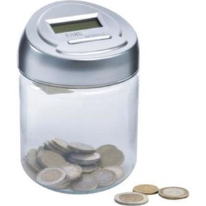Perel Spaarpot, digitaal, automatisch tellen van munten, met lcd-display, 150 x 100 mm, grijs