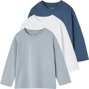 Vertbaudet - Set van 3 Effen T-shirts - Jongens - Lange Mouwen - 100% Katoen