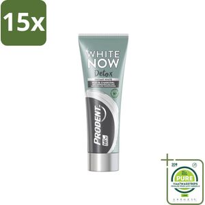 15 x Prodent - White Now - Tandpasta - Natuurlijke Ingrediënten - Klei En Houtskool - 75 ml - Grootverpakking - Tandpasta - Whitening - Klei - Houtskool - Natuurlijke Tandpasta