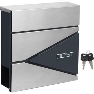 MIRA Home Brievenbus – Postbus – Modern – RVS – Antraciet/Grijs – 10.5x37x36