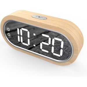 Attalos Digitale Wekker - Twee Alarmen - Hout - USB & AAA