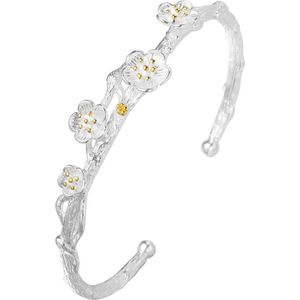 24/7 Jewelry Collection Bloemen Bangle Armband - Bloem - Bloemetjes - Madeliefjes - Kersenbloesem - Zilverkleurig