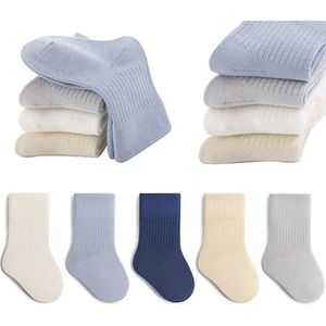 5 paar - sokken - babysokjes - kindersokken - zachte katoenen sokken - elastische babysokken in effen kleuren - voor kinderen , jongens , meisjes - blauwe groep - M - Geschikt voor kinderen van 1-3 jaar