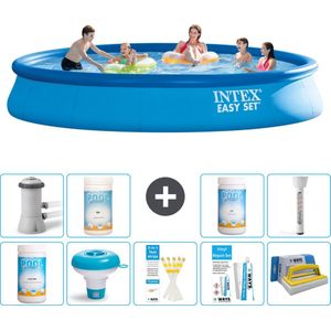 Intex Rond Opblaasbaar Easy Set Zwembad - 457 x 84 cm - Blauw - Inclusief Pomp Chloor - Chloordrijver - Testrips - Reparatiesetje - Scrubborstel - PH-waarde - PH-waarde - Thermometer