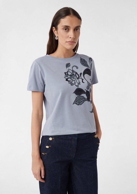 comma - T-Shirt - Katoenmix - Casual Cool - Normale Pasvorm - Korte Mouwen