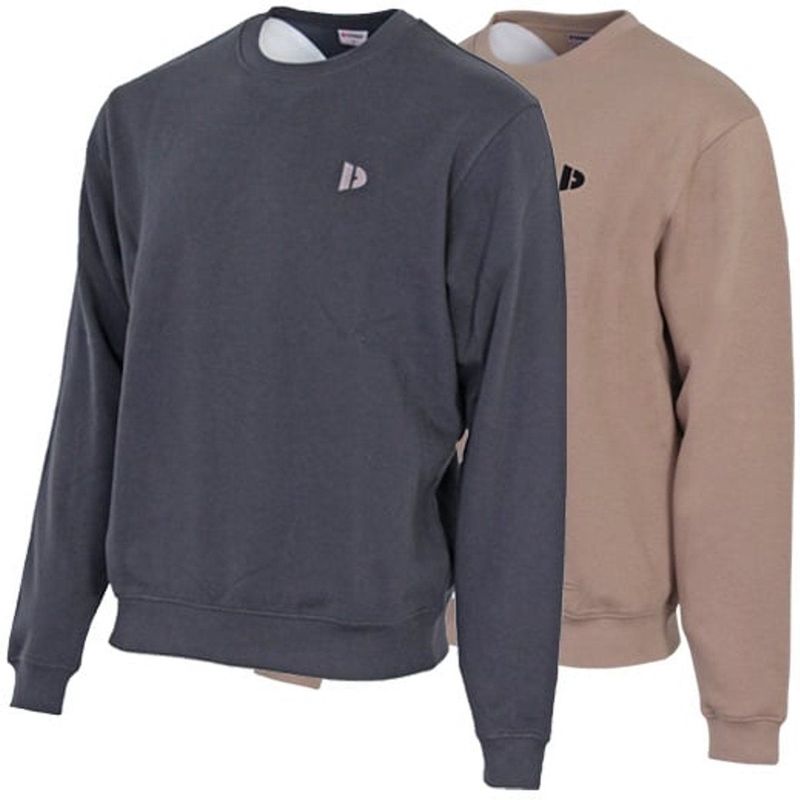 2-Pack Donnay - Fleece sweater ronde hals (Dean) - Sporttrui - Heren - Navy/Taupe-grey (725) - maat S