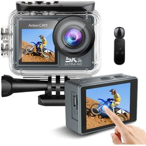 Wazomo - Action camera 5K - Externe Microfoon - afstandsbediening - Sports Camera - Waterdicht - Touch Screen - WIFI en App functie- Inclusief Accessoires - Actiecamera - Onderwatercamera