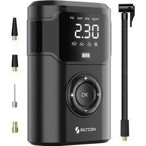 Siltcon - Luchtcompressor - Elektrische Fietspomp - Tot 10.5 Bar - 30l/min - Incl. 8 Opzetstukjes en Opberghoes