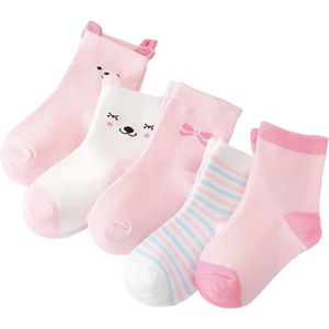 QTTVBTNA - Kinderkousen - Ademend katoen - Comfortabele pasvorm - Cartoon Konijn ontwerp - Geschikt voor kinderen van 0-1 jaar - Roze - Maat XS - 5 paar