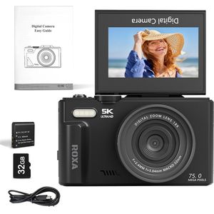 Roxa 48MP Vlog- & Fotocamera met WiFi & Flip Screen – Compacte Camera met 32GB SD-kaart – Voor Foto & Video bij Goed Licht – Zwart
