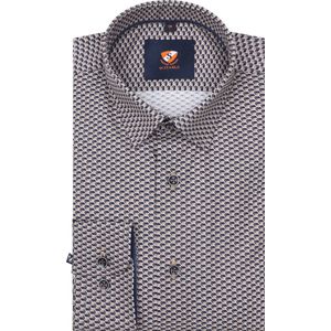 Suitable - Overhemd Print Bruin 267-12 - Heren - Maat 41 - Slim-fit