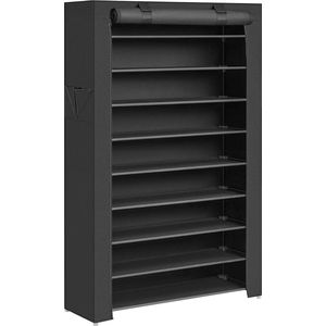 Schoenenrek met 10 niveaus, 28 x 88 x 160 cm, schoenenkast, schoenenopslag, stofdichte hoes, schoenenorganizer, voor hoge hakken, sportschoenen, metalen frame, zwart HMXJ36H01