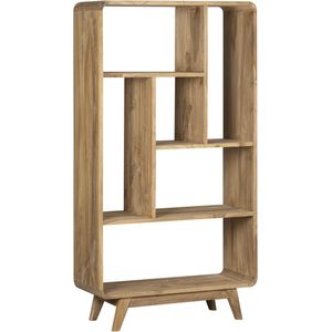 Woonexpress Wandkast Gomes - Teakhout - Naturel - 80x150x33 cm (BxHxD) - Vakkenkast - Ronde vormen