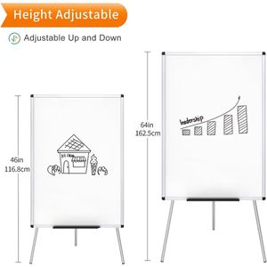 Whiteboard/flipchart-ezel, in hoogte verstelbaar, niet magnetisch, droog afwisbaar, 90 x 60 cm