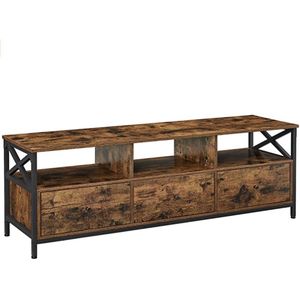 CGPN TV-meubel, lowboard voor TV's tot 65 inch, TV-plank met 3 laden, 147 x 40 x 50 cm, industrieel ontwerp, stalen frame, vintage bruin-zwart LTV301B01