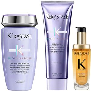 Kérastase - Blond Absolu Shampoo + Conditioner + Kérastase Elixir Ultime L'Huile Originale Haarolie - Voordeelverpakking