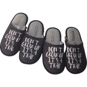 Unisex Instap Pantoffels - Sloffen - Set van 2 Paar - Merk Apollo - Rubberen Profiel zool - Anti slip - Kleur Grijs - Tekst - Maat 33/34