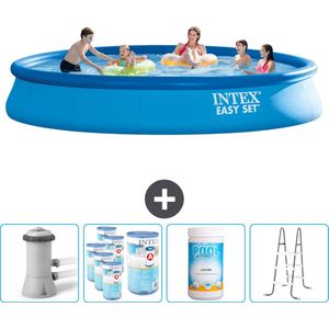 Intex Rond Opblaasbaar Easy Set Zwembad - 457 x 84 cm - Blauw - Inclusief Pomp Filters - Chloor - Ladder