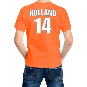 Oranje supporter t-shirt - rugnummer 14 - Holland / Nederland fan shirt / kleding voor kinderen 134/140