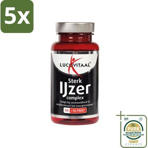 5 x Lucovitaal - Mineralen - Sterk IJzer Complex - 60 Tabletten - Grootverpakking - IJzer - Energie - Vermoeidheid - Weerstand - Geheugen