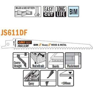 CMT JS611DF-5 Bi-metaal reciprozaagblad 150 x 1,25 mm. 6tpi (hout met spijkers, plaatmateriaal, gipsplaat, glasvezel/epoxy)