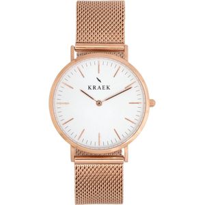 KRAEK Alouette Rosé Goud Wit 36mm - Dames Horloge - Rosé Goud Mesh horlogebandje