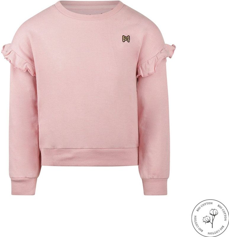 Koko Noko - Bio Cotton - Sweater met ronde hals en dropped shoulder met roesjes - Dusty pink - Maat 92