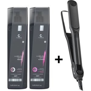 Honma Tokyo H Brush Keratine Treatment krullen behoudend Keratin behandeling 2x1000 ml KIT + Max Pro Keratin Shine Stijltang - Keratine Behandeling - Hair Straightener - Alle Haartypes - Levenslange Garantie