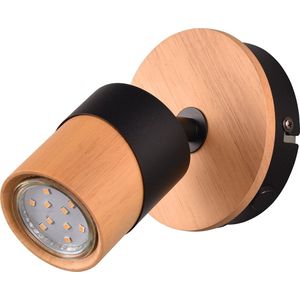 LED Plafondspot - Trion Arnia - GU10 Fitting - 1-lichts - Rond - Hout/Zwart - Natuurhout
