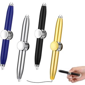Metalen draaiende pen met LED-licht, schrijfgereedschap en vinger-stressverlichting – Balpen set van 4.