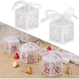 50 stuks geschenkdozen voor snoepjes - Lasergesneden doosje - Bruiloft decoratie - Wit snoepdoosje - Doop verjaardag .